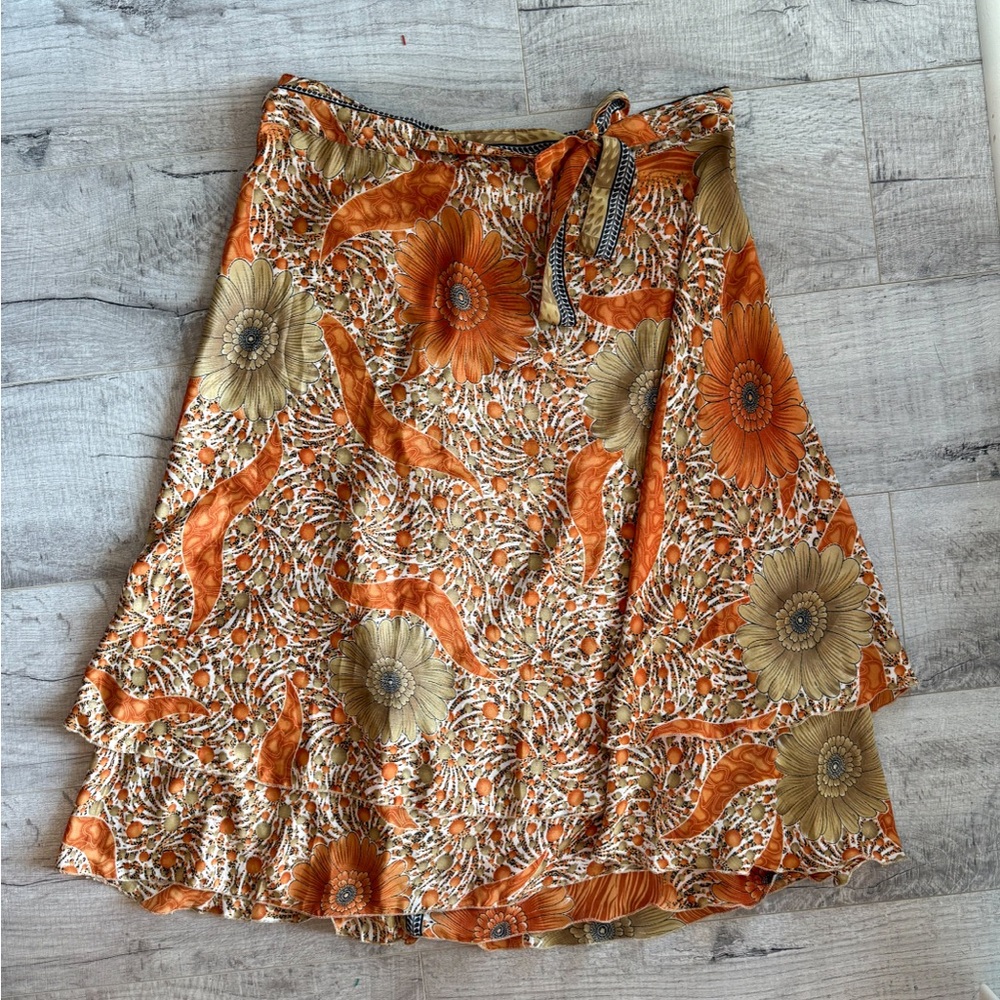 Y2K Floral Orange and Beige Women's Wrap Skirt